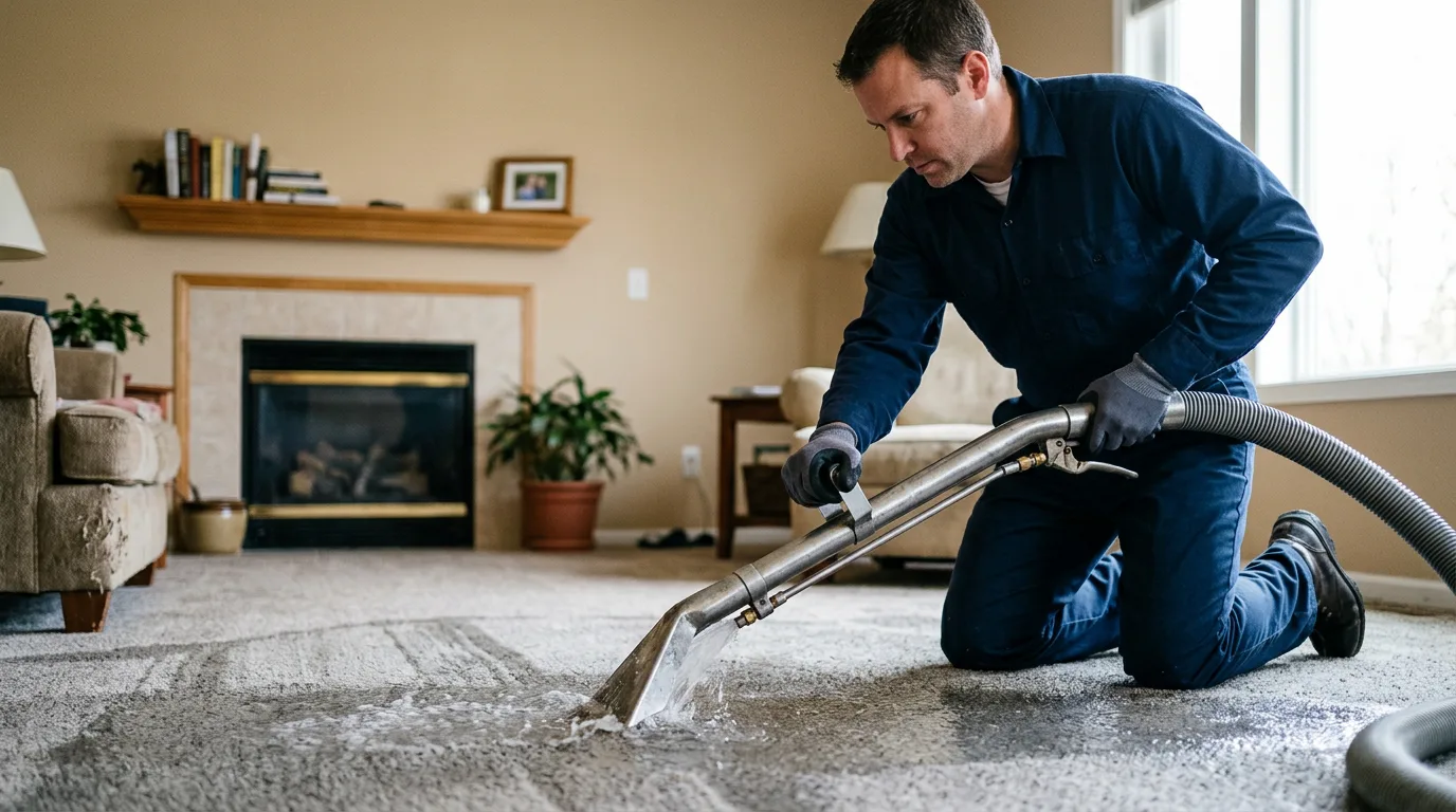 Water damage restoration technician working near Mount Carmel, IL